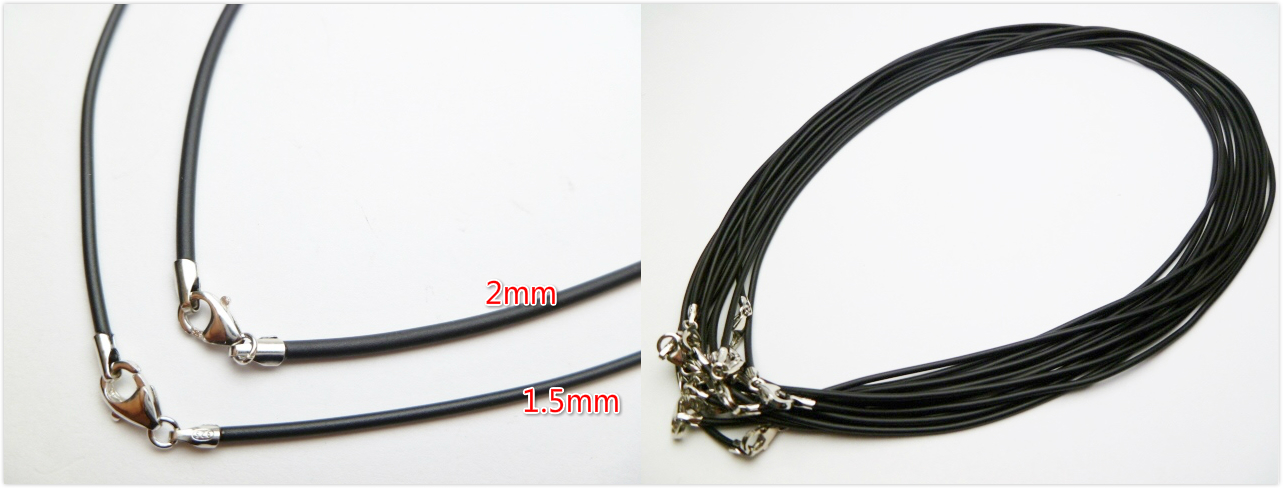 16" - 1.5mm Black Rubber Cord w/ 925 Silver Clasp